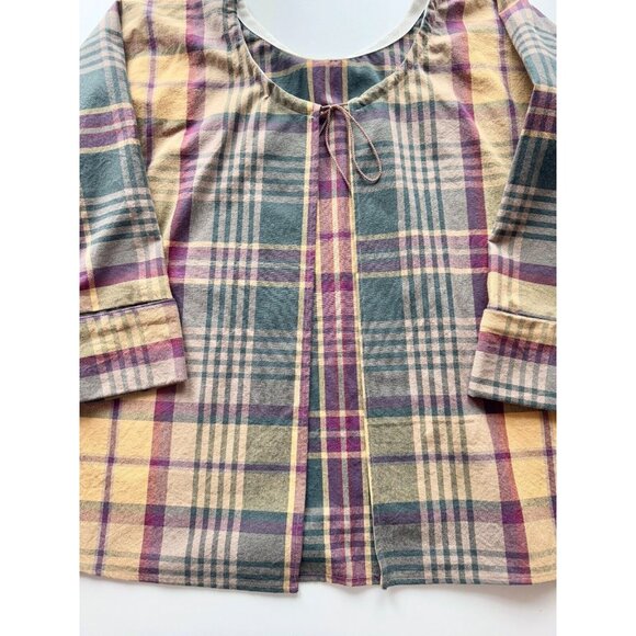 Vintage 00's Yellow Green Plaid Cotton Canvas Open Front Jacket, One Size - Picture 8 of 14